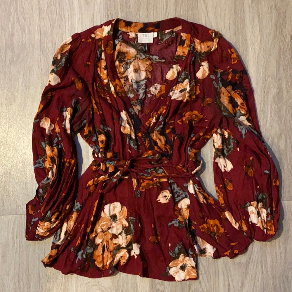 Maroon floral Anthropologie blouse